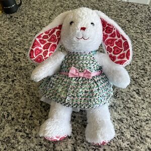 Build‎ a Bear Valentine Heart Pawlette White Rabbit 16" Sequin  Dress Green Pink
